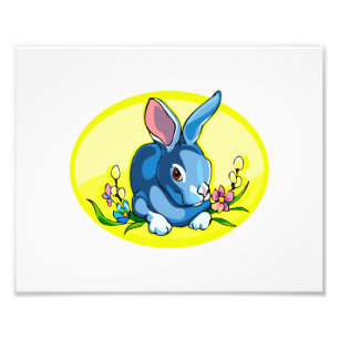 Foto coelho sentado azul flores ovais amarelas.png