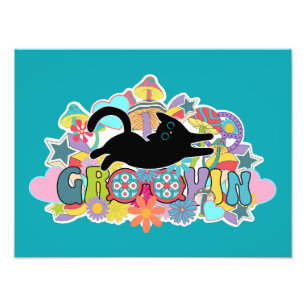 Foto Cogumelos Retro Engraçados Flores de Groovin Gato