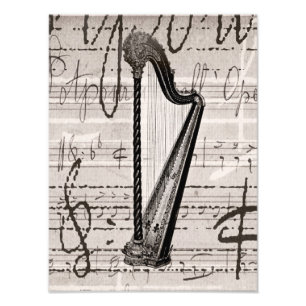Foto Colagem da harpa do vintage e da música da