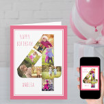 Foto Colagem Número 4 Cartões de Aniversário da Ra<br><div class="desc">Cartão com fotos único e personalizado do 4º aniversário para uma menina. O modelo de foto está configurado para que você adicione suas fotos favoritas a esta colagem de fotos número 4 e um dentro de fotos especial extra. Você também pode adicionar o nome dela à frente e personalizar o...</div>