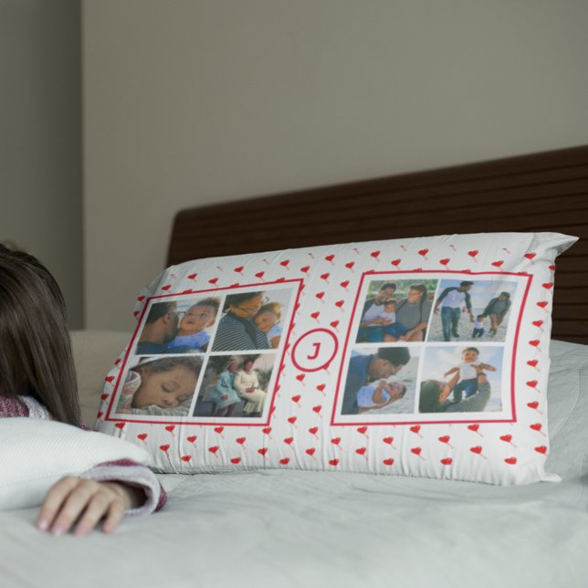 Foto Colagem Personalizada Família Corações Vermel (Photo Collage Personalized Family Red Hearts King Pillow Case)