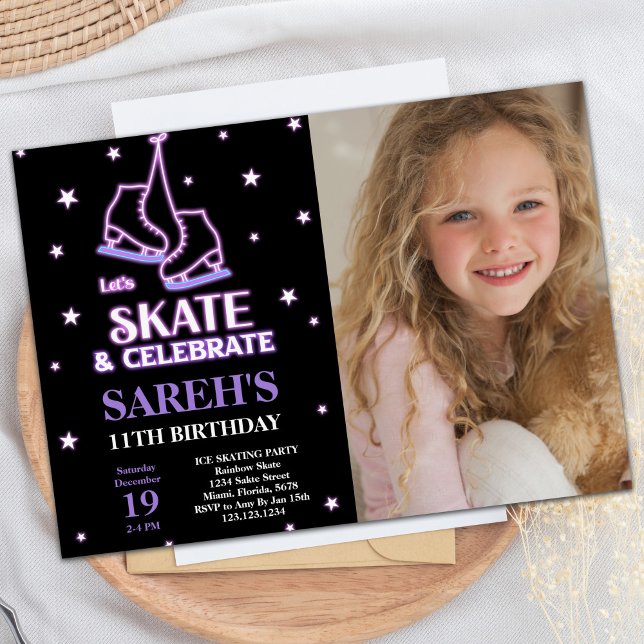Foto: Convites De Aniversário De Pé Negra (Photo Black Ice Skating Birthday Invitations)