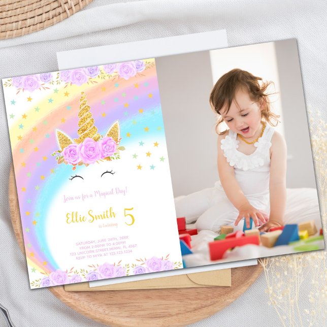 Foto: Convites de Aniversário do Rainbow Unicorn (Photo Rainbow Unicorn Birthday Invitations)
