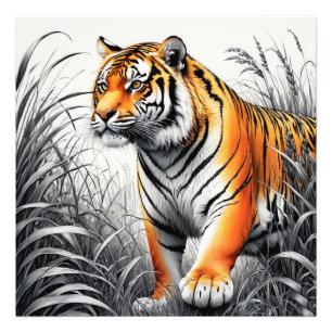 Foto Cor de Arte Tigre Desenho Branco Parcial Preto