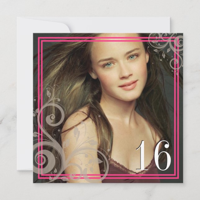 Foto cor-de-rosa - convite do doce 16 (Frente)