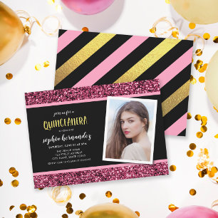 Foto cor-de-rosa Quinceanera Convite