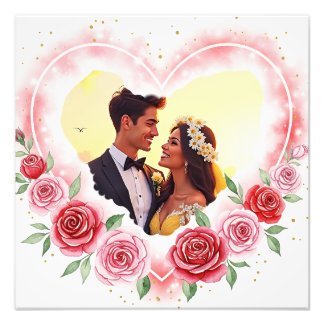 Foto Coração Romântico de Aquarela com Faíscas Douradas