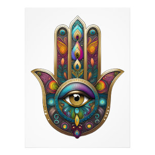 Foto Cores de Pavão Hamsa com Terceiro Olho Dourado