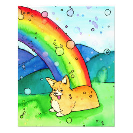 Foto Corgi No Final Do Impressão De Aquarela Arco-Íris