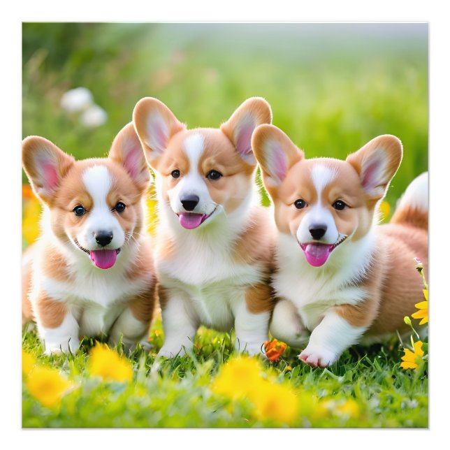 Foto Corgies tocando na grama (Frente)