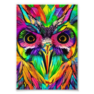 Foto Coruja com Penas Coloridas Arte Quirky AI