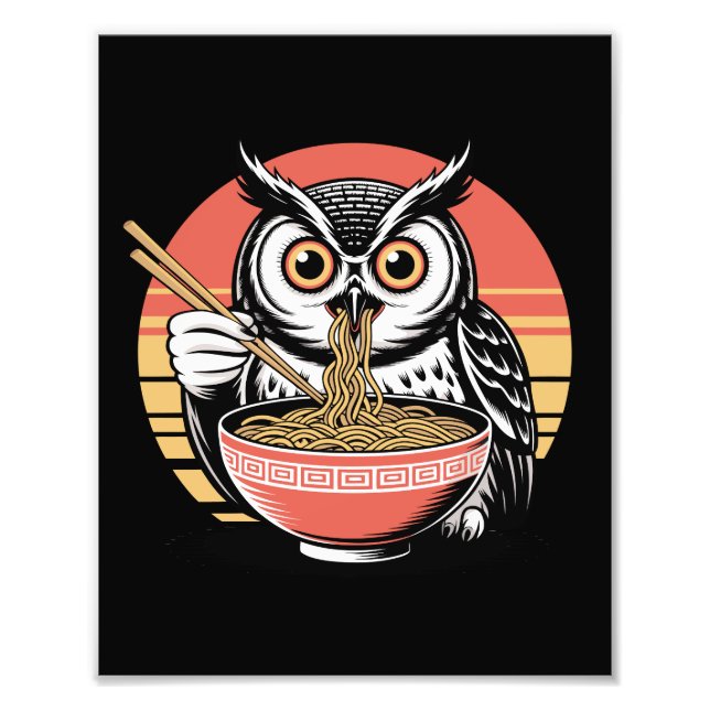 Foto Coruja Escorregando Ramen Japonês Estilo Ukiyo-e V (Frente)