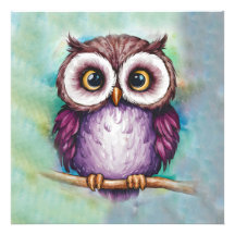 Coruja fofa pintada à aquarela
