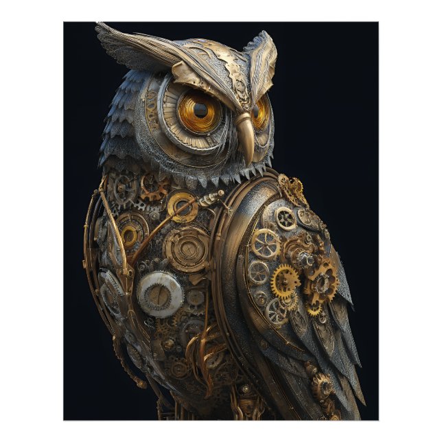Foto Coruja Steampunk de Olhos Dourados (Frente)