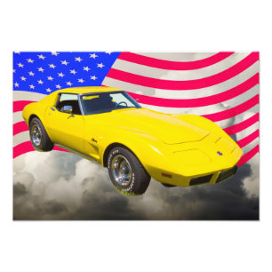 Foto Corvette Stingray 1975 Com Bandeira Americana