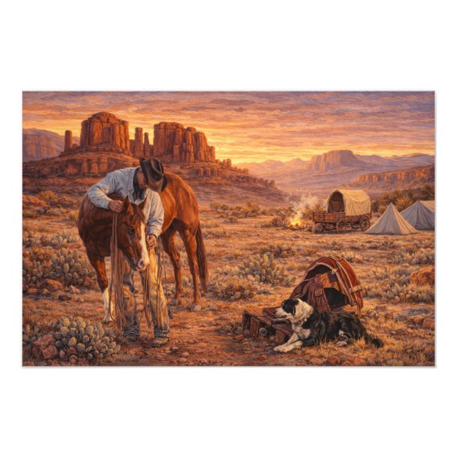 Foto Cowboy e Cavalo Pôr do Sol (Frente)