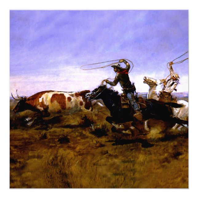 Foto “Cowboys Roping a Steer” de Charles M Russell (Frente)