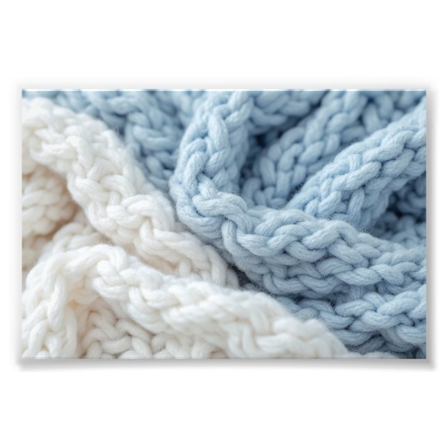 Foto Cozy Chunky Blue And White Knitted Wool Texture (Frente)