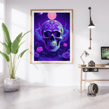 Crânio Gótico Celestial com Sonho Floral Encantado