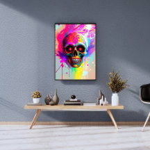 Crânio vívido de neon com Abstrato