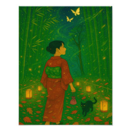 Foto Crepúsculo na Floresta Bamboo - Garota Kimono