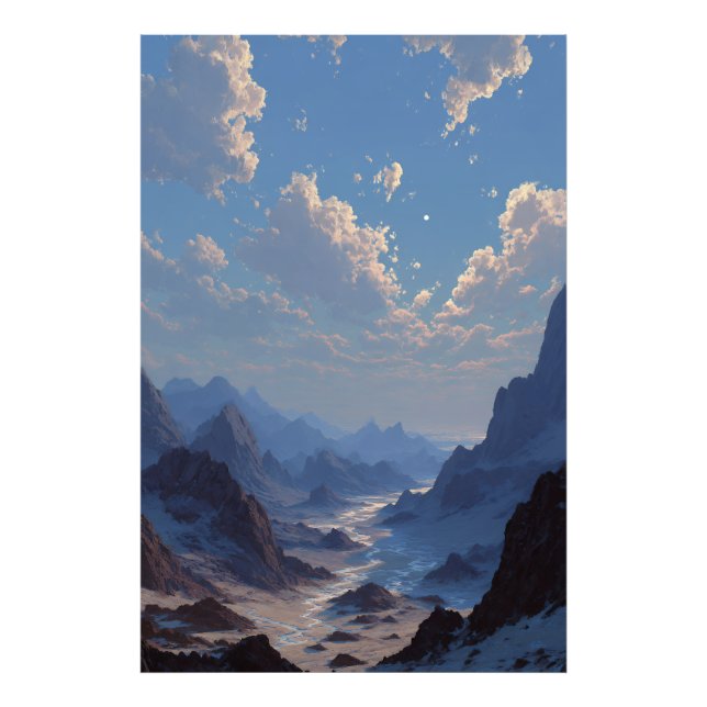 Foto Crescent Moon Over Misty Mountain Valley (Frente)