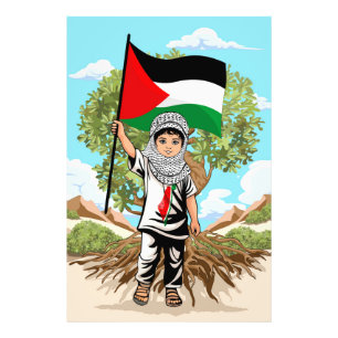 Foto Criança com Keffiyeh Palestine Flag e Olive Tree