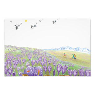 Foto Crianças em Purple Crocus Flowers Hill