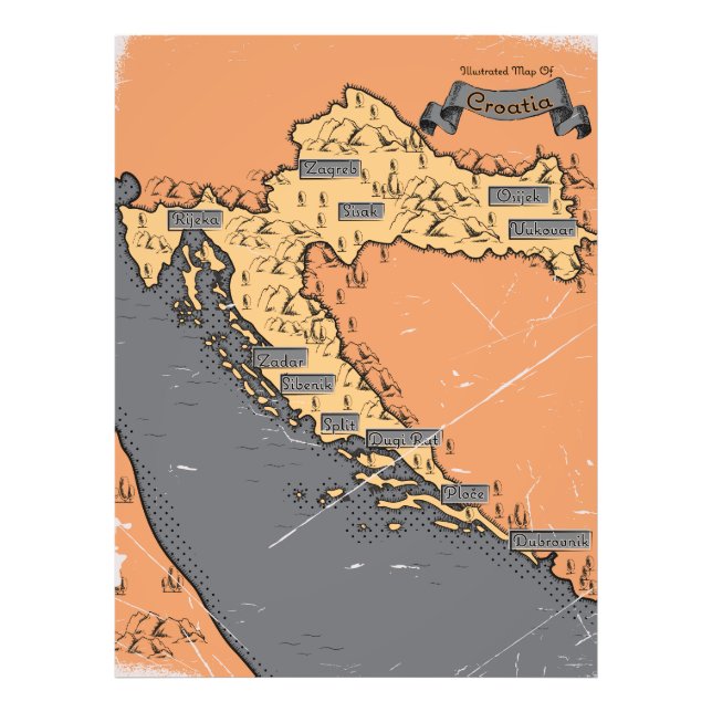 Foto Croácia Mapa antigo vintage (Frente)