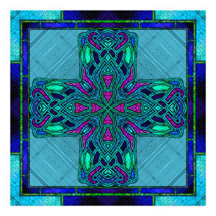 Foto Cruz Celta em Vidro Colorido Azul e Aquamarine