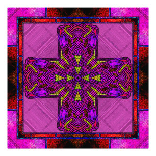 Foto Cruz Celta em Vidro Colorido Rosa e Roxo