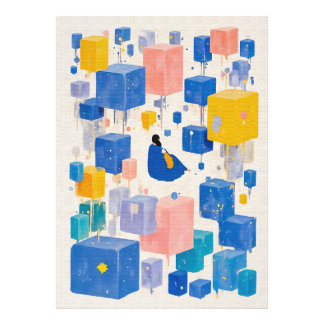 Foto Cubos Sonhadores Azul Amarelo de Aquarela Abs