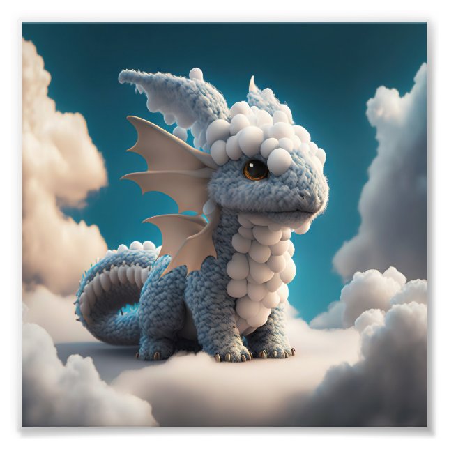 Foto Cute Baby Dragon Made Of Clouds 1 - Midjourney Art (Frente)