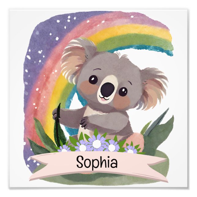Foto Cute Baby Koala Rainbow Nome Personalizado (Frente)