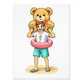 Foto Cute Cartoon Man with Giant Teddy Bear Summer Fun