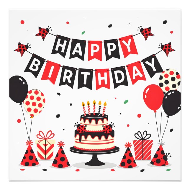 Foto Cute Happy Birthday ladybug theme (Frente)