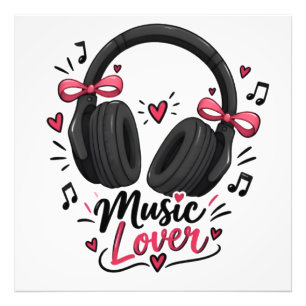 Foto Cute Headphones Poster de Amante de Música Coraç