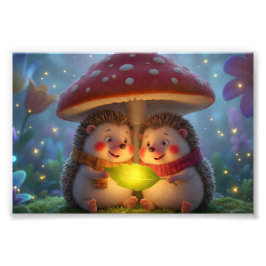 Foto Cute Hedgehog Mushroom Art – Cozy Woodland Fantasy