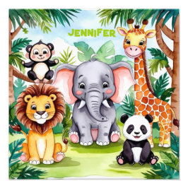 Foto Cute Kids Safari Selva Animal Personalizado Nome