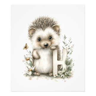 Foto Cute Watercolour Baby Animals Alphabet Hedgehog