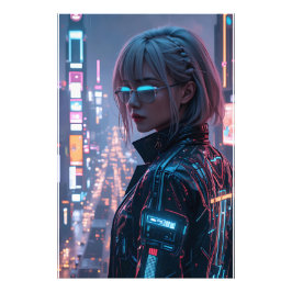 Foto Cyberpunk Cityscape Poster Futurística Female Hack