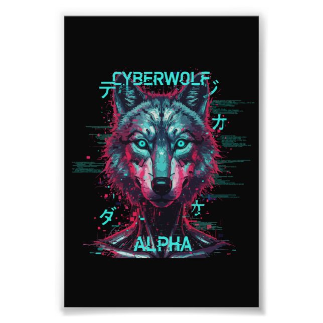 Foto Cyberwolf Alpha | Lobo Futurístico Neon Cyberpunk (Frente)