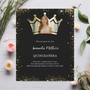 Foto da Coroa de Ouro Negra Convite Quinceanera