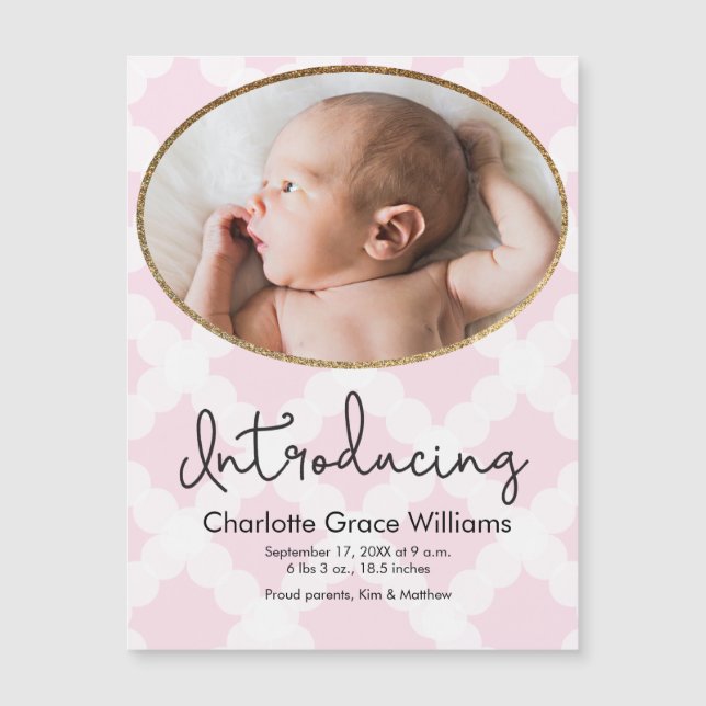 Foto da menina Anúncio de nascimento rosa (Frente)