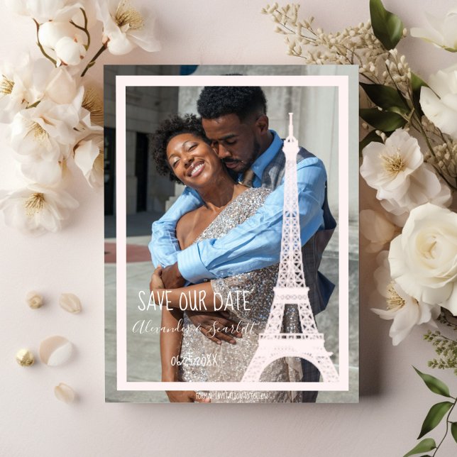 Foto Da Torre Eiffel Rosa Salva O Anúncio De Data (Pink Eiffel Tower Photo Save the Date)