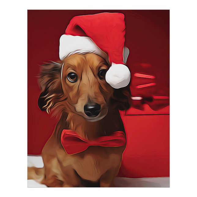 Foto Dachshund Sentado Em Frente A Um Presente De Natal (Frente)