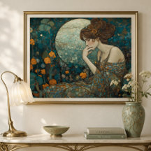 Dama Mística Art Nouveau em Âmbar e Turquesa