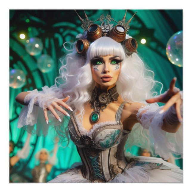 Foto Dançarino Verde Futurístico Vitoriano Steampunk (Frente)