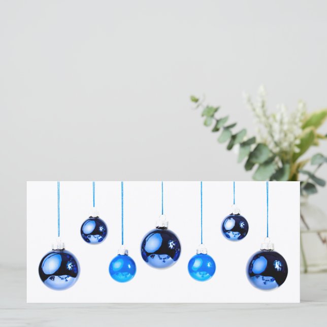 Foto das bolas de decoração de Natal Azul com text (Em pé/Frente)