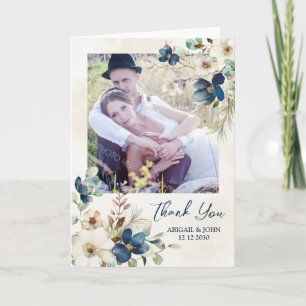 Foto de Agradecimento de Casamento Floral Azul Ele